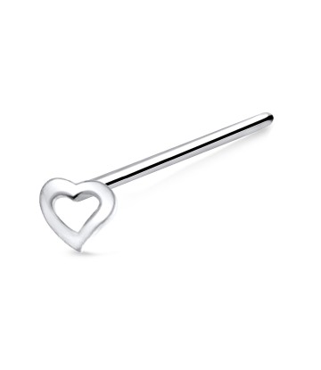 Hollow Flat Heart Silver Straight Nose Stud NSKA-132